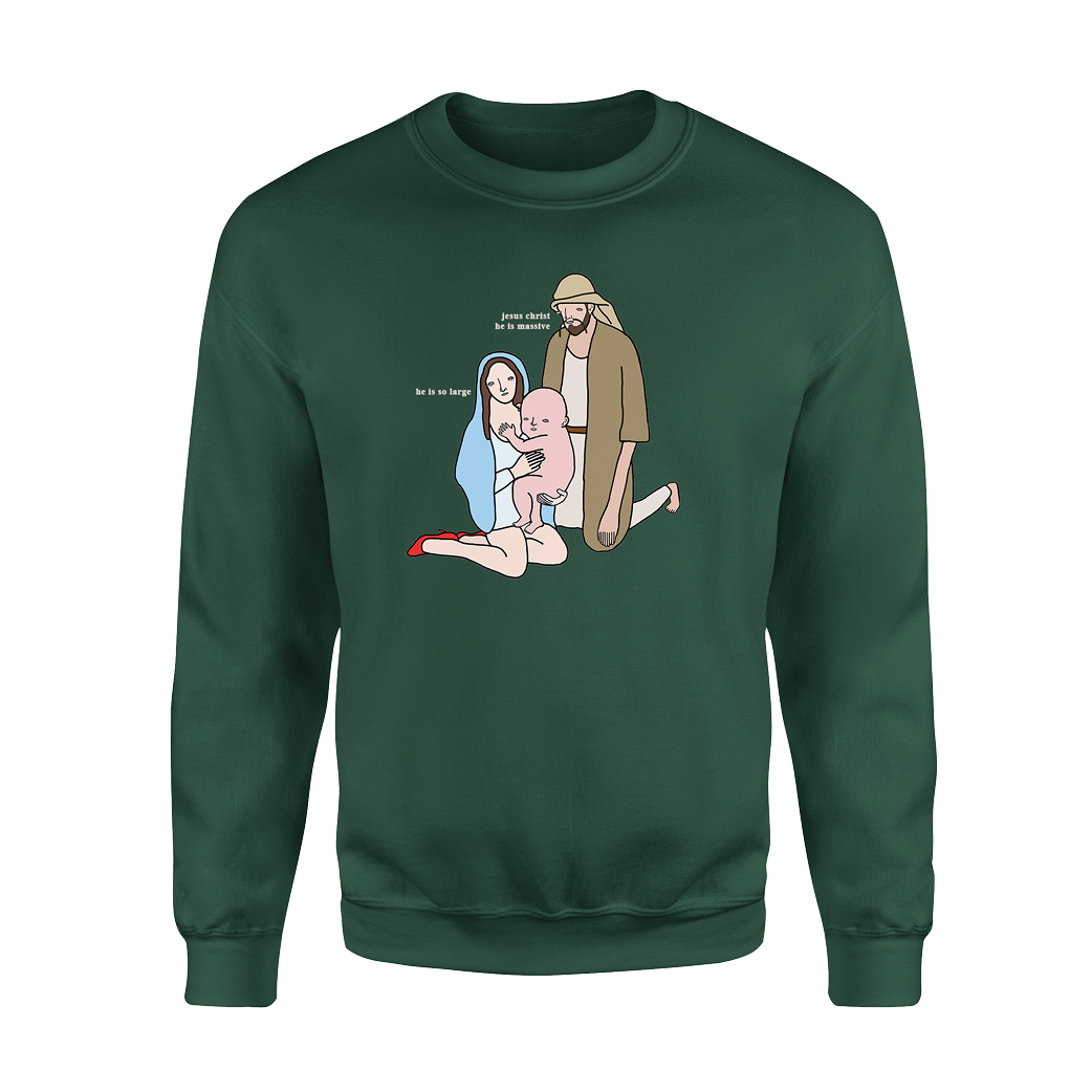 green nativity sweater