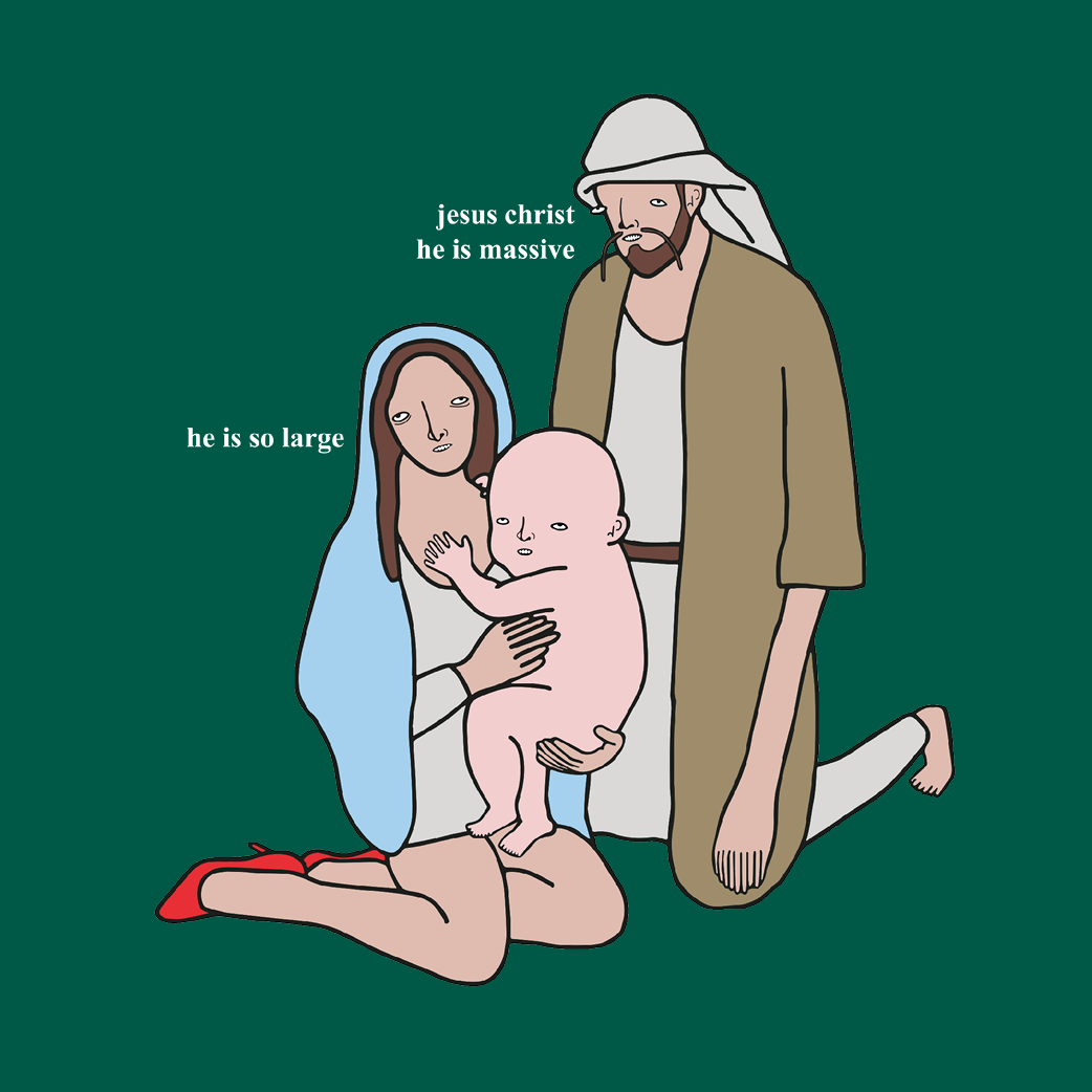 green nativity sweater