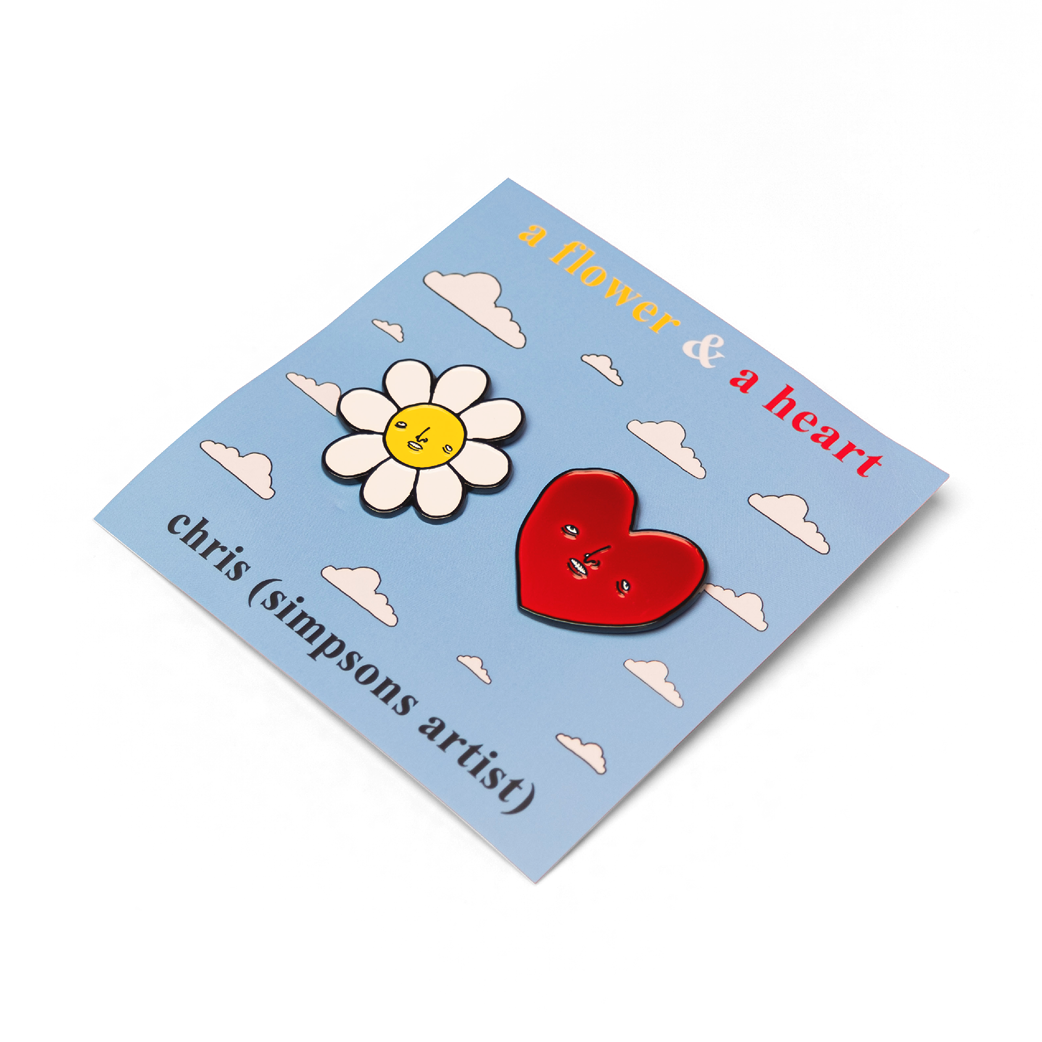 daisy and heart pin badge set